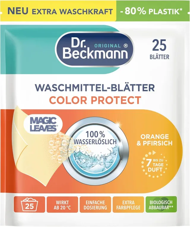 dr-beckmann-waschmittel-bl-tter-color-magic-leaves-orange-pfirsich-25-bl-tter image 1